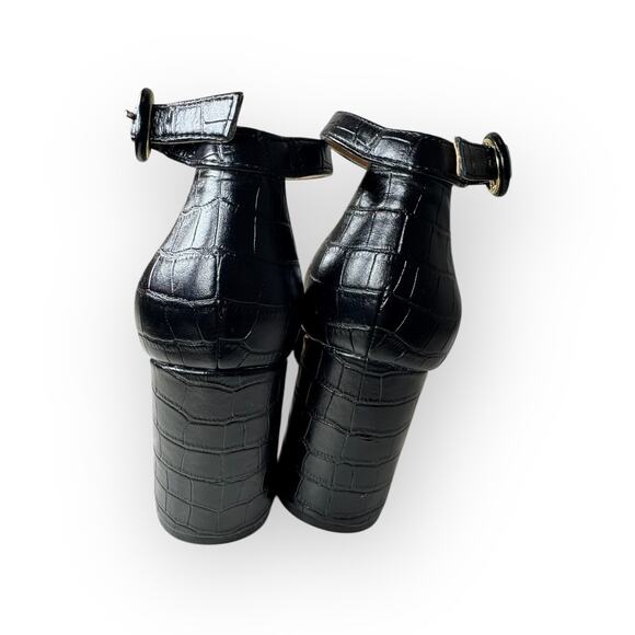 MARC FISHER Black Block Heels Leather Magie 6.5 Ankle Strap Animal Print Party - Picture 5 of 8